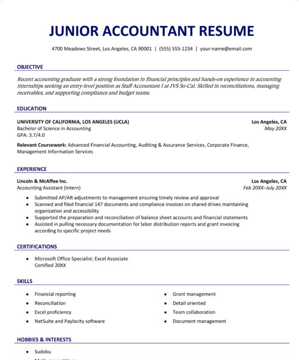 Entry-level accountant resume